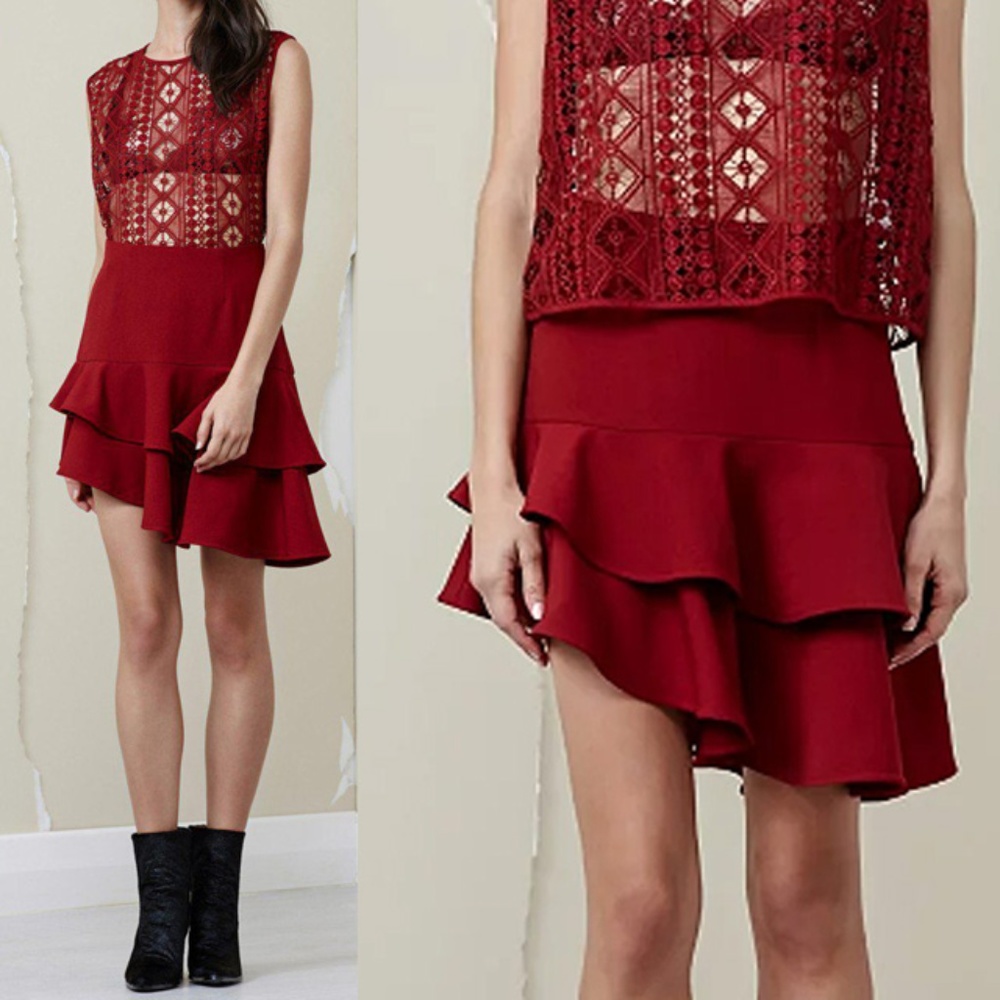NWT Finders Tiered Ruffle Raisin Mini Skirt